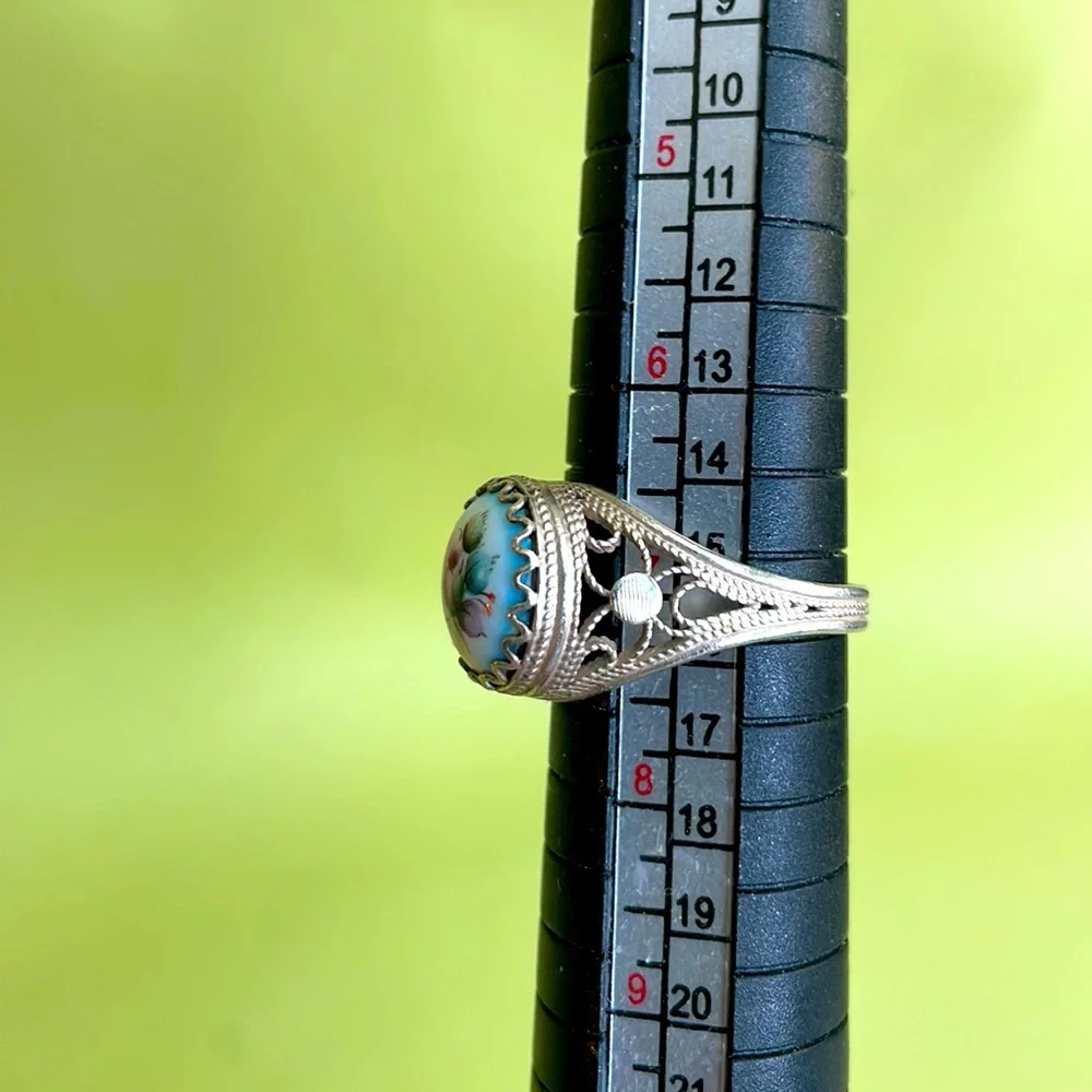 Vintage 70’s silver/enamel Russian handmade and hand painted ring